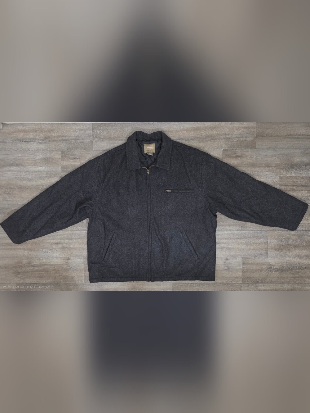 Vintage Haggar Men’s Dark Charcoal Zip-Up Wool Blend Coat-Size XXL